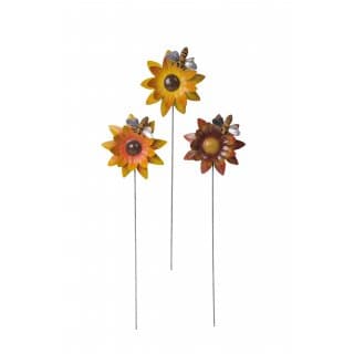 Gartenstecker, Sonnenblume mit Biene, 3- farbig sortiert, 46x14x3 cm
