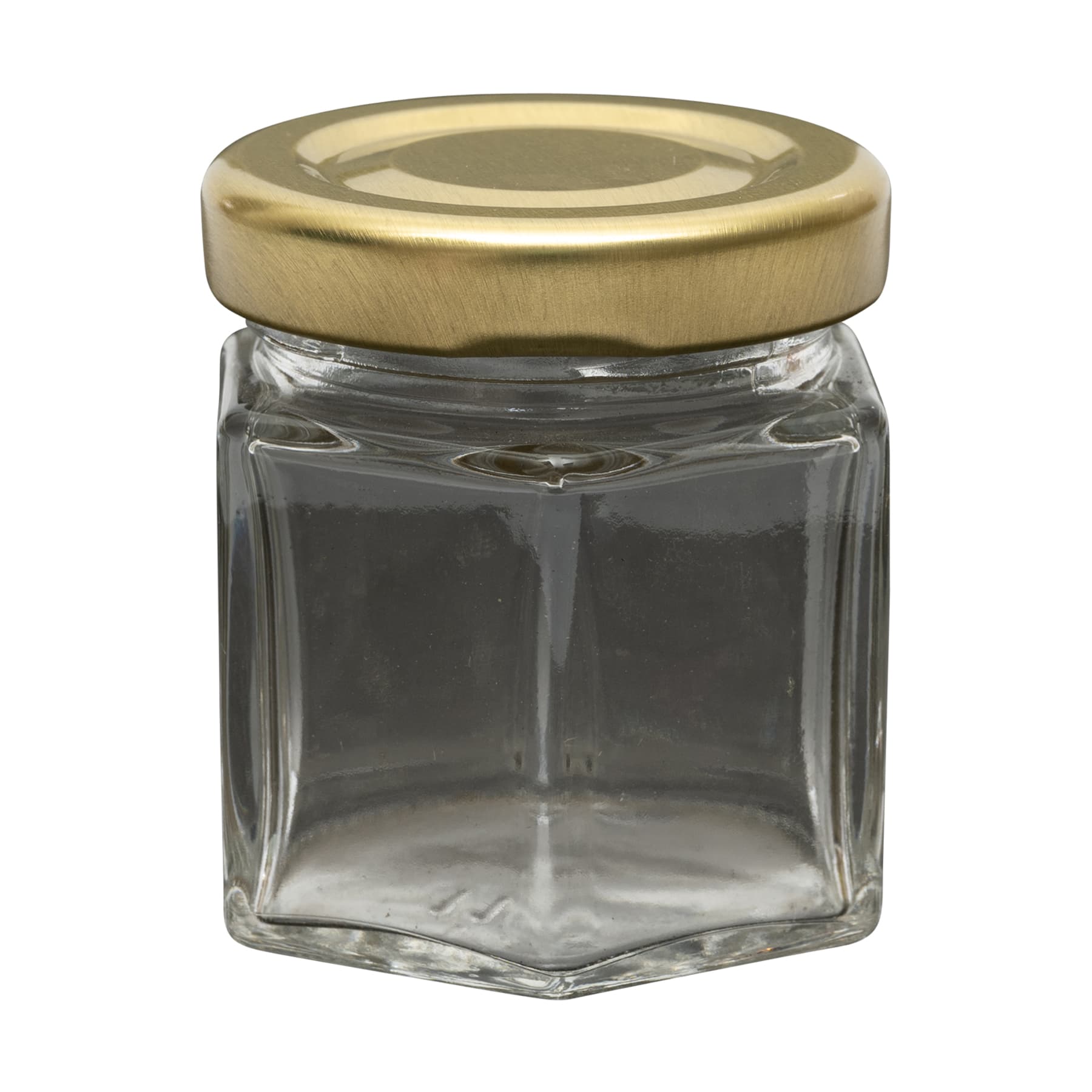 Sechseckglas 45 ml mit TO Metalldeckel gold 43 mm für ca. 50 g Honig