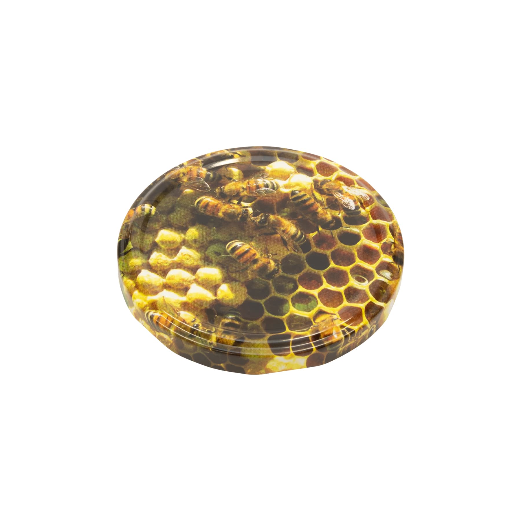 Twist Off Deckel Metall Bienen auf Wabe (Foto) 82 mm