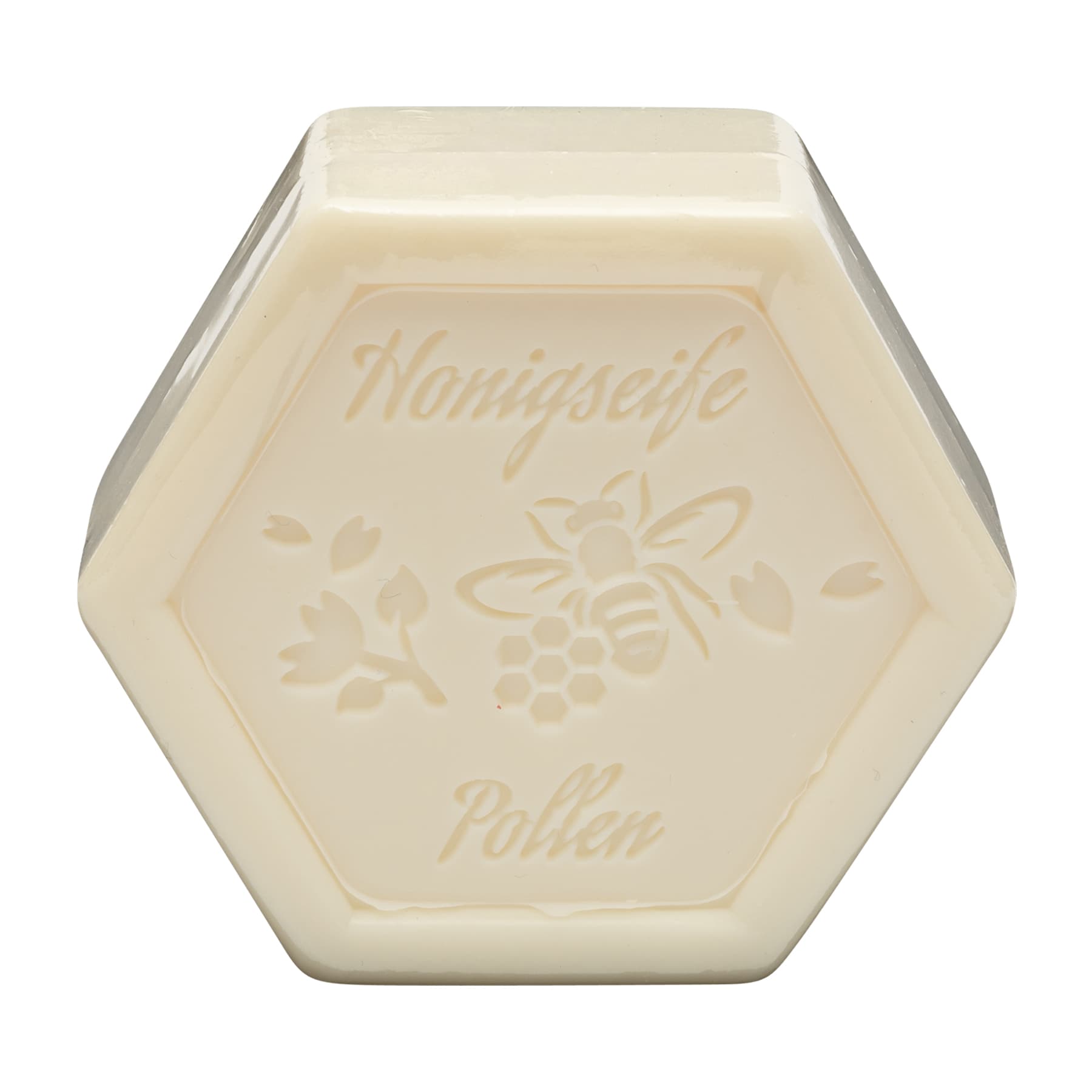 Honigseife mit Pollen 100 g in Sechseckform, foliert und etikettiert